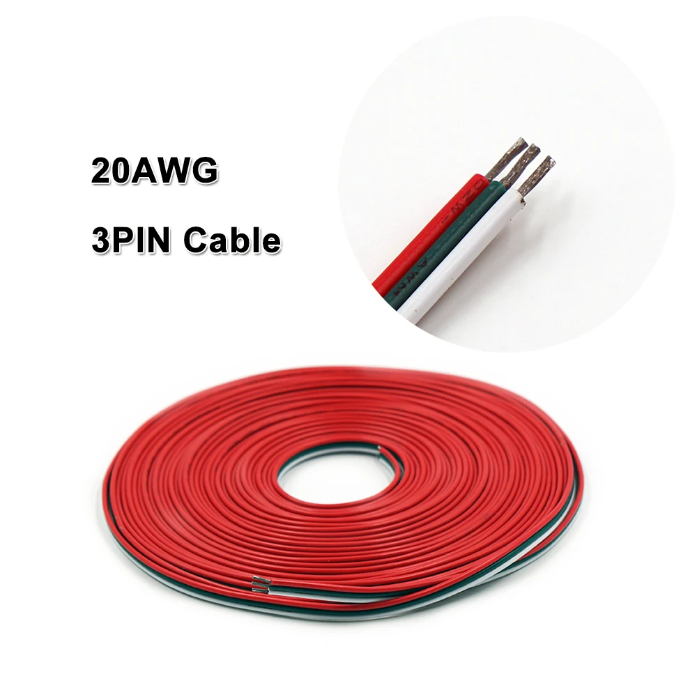 3PIN кабель, 20AWG, провода, для 2835 3528 5050 WWCW CCT светодиодный полоски, низкая Напряжение DC5V/DC12V/DC24V, освещение Светодиодное светильник в форме линейки, жесткий стержень