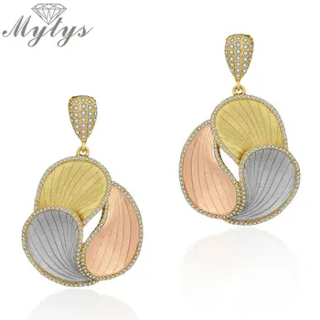 

Mytys Brand Unique Design Tricolor Earrings for Women Three Tone Dangle Drop Earrings Sandblasting Frosted Technology CE472
