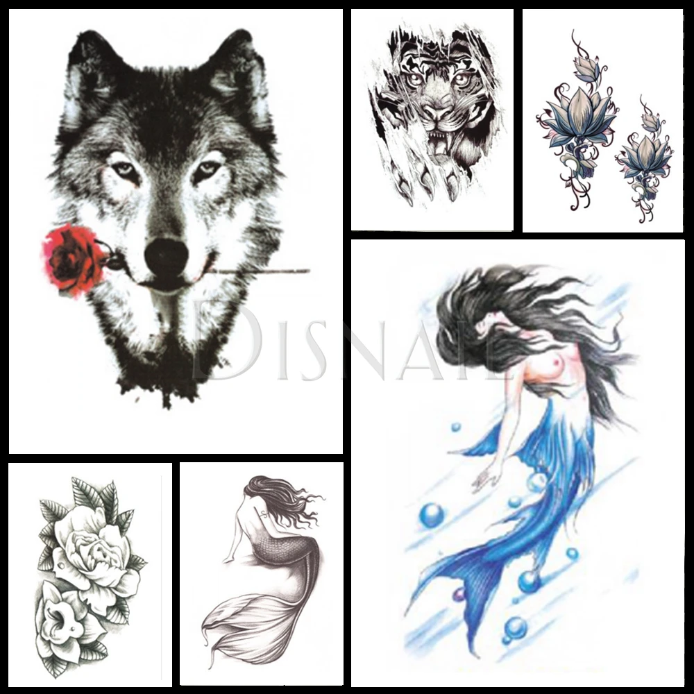 

Waterproof Temporary Tattoo Sticker Wolf Mermaid bucks horn antlers henna tatto stickers flash tatoo fake tattoos for men women
