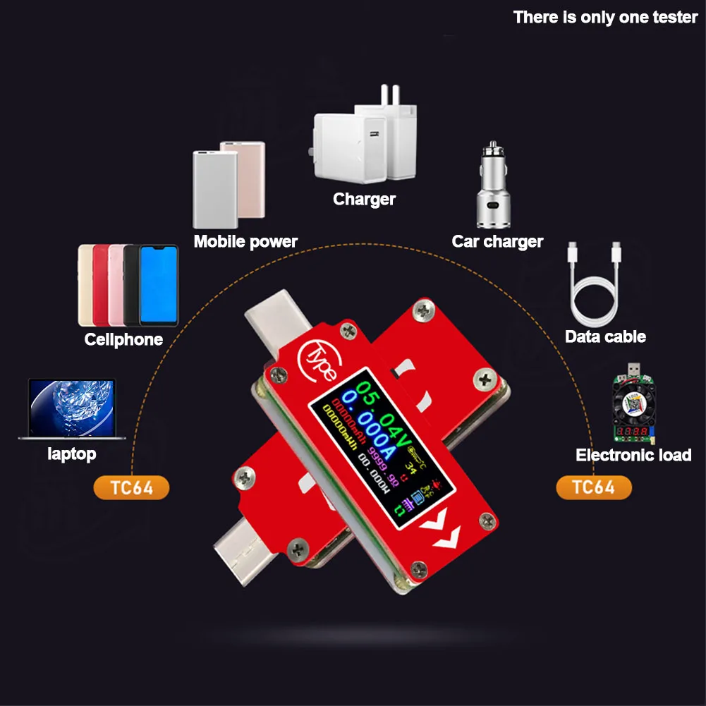 Fast Charge Current Meter Temperature Measurement High Color Screen Tool PD Voltage Ammeter USB Type-C Tester Portable