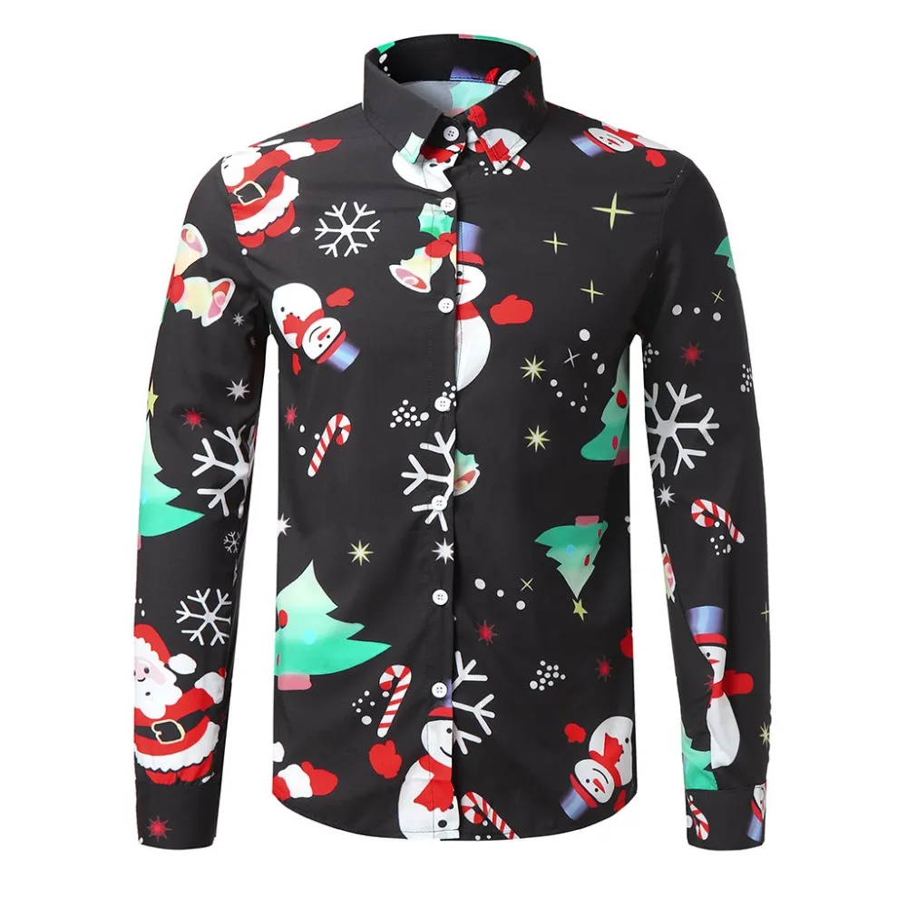 

Men's Shirts Christmas Shirt Mens Polyester Tops Men Casual Snowflakes Santa Candy Printed Christmas Shirt Top Blouse #30