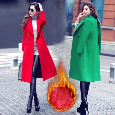 Осень и зима женский корейский Тонкий был тонкий шерстяной пальто чистый цвет с длинными рукавами темперамент длинный раздел повседневная куртка