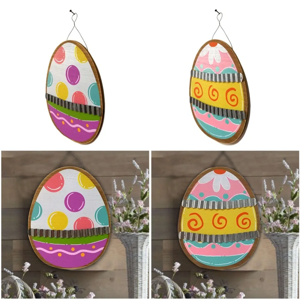 Wooden Easter Eggs Galvanized Corrugated Iron Hanging Board Wooden