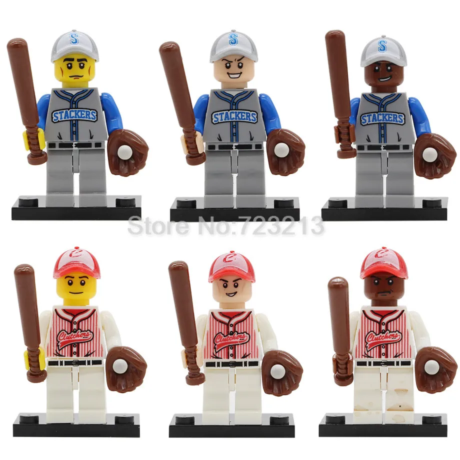 

6pcs/lot Baseball Player Figure Blocks set Building Block Sets Models Bricks Kits Toys for Children