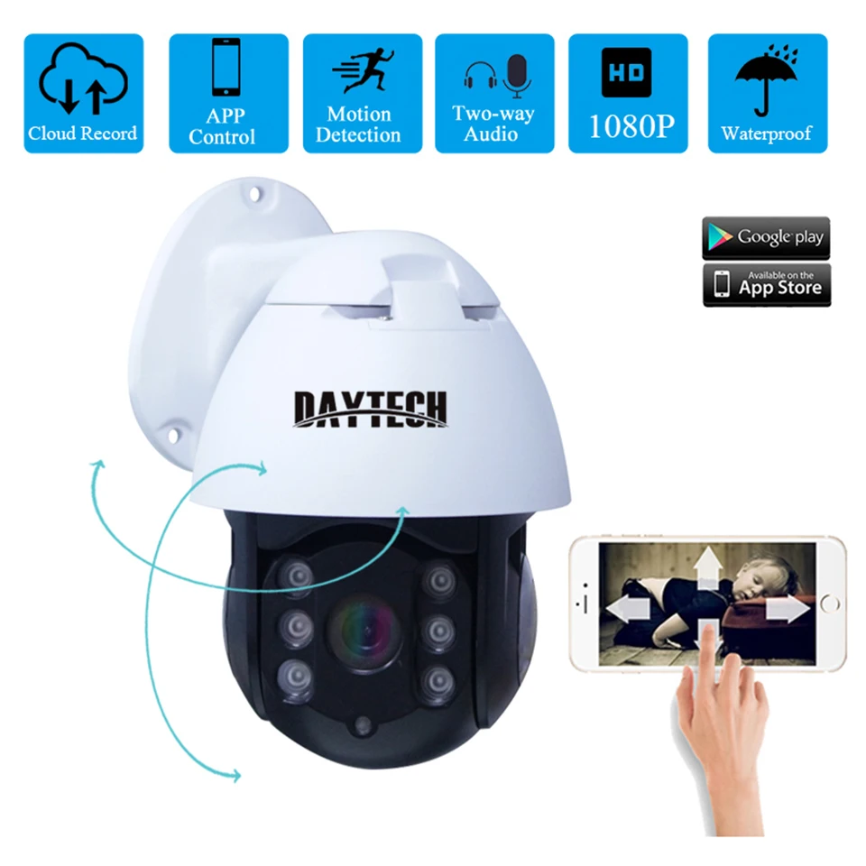 DAYTECH 1080P WiFi IP камера водонепроницаемая уличная CCTV домашняя камера наблюдения ONVIF 2MP сеть P2P запись монитор