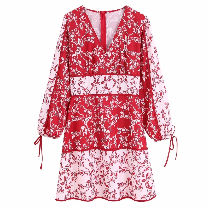 

2019 Women fashion v neck flower printing kimono a line Dress female autumn color matching casual Dress Vestidos clothing DS2630