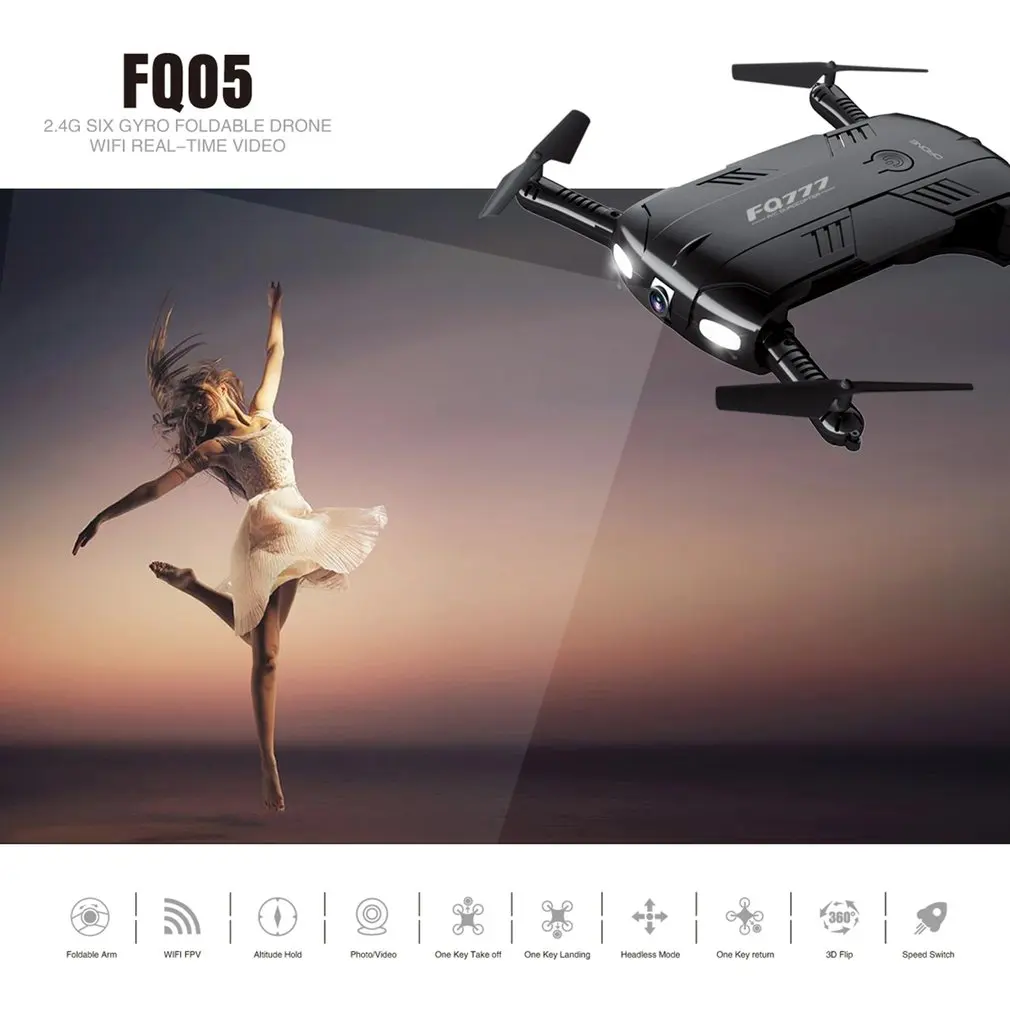 

Altitude Hold WIFI FPV RC Quadcopter FQ05 Wireless Helicopter With 720P Camera Foldable 6-Axle Drone Universal RC Model