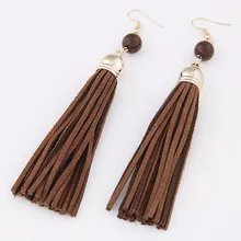 Fashion Fringe Серьги Дамы Искусственная Кожа Браун Вельвет Шнура Кисточкой Позолоченные 120×12 мм 1 Пар Длинные Мотаться падение Серьги