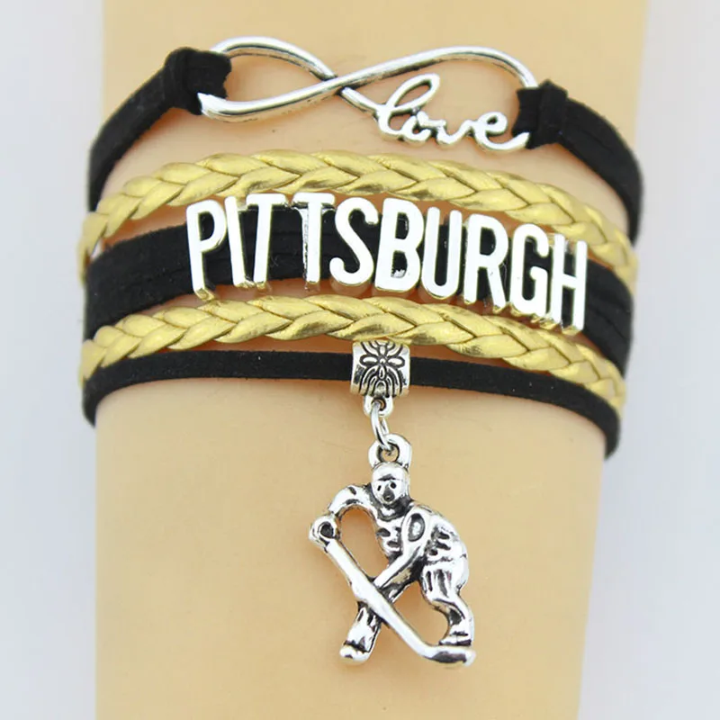 

Infinity Love Pittsburgh Bracelets Hockey Team Charm Handmade Rope Leather Weave Bangle For Women Men Jewelry