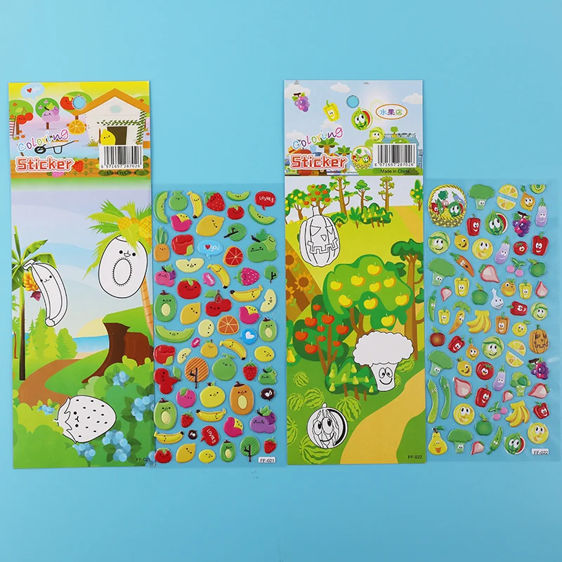 4 Sheets Real Fruits Fruitage Greens Pear Banana Grapes Scrapbooking Bubble Stickers Emoji Reward Kids Toys Factory Direct Sales