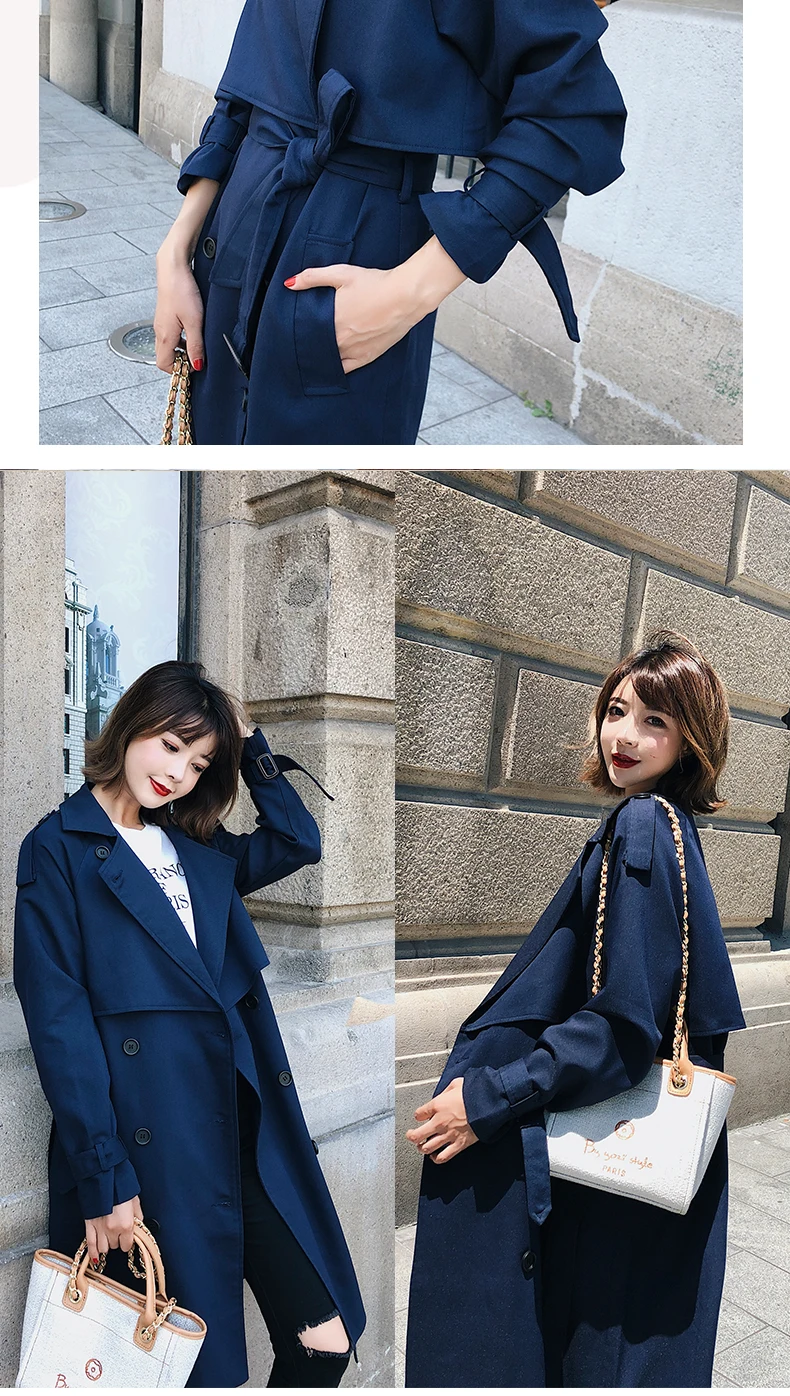 Fitaylor New 2020 Double Breasted Mid-long Trench Coat Women Casual Slim Belt Cloak Vintage Windbreaker Outwear