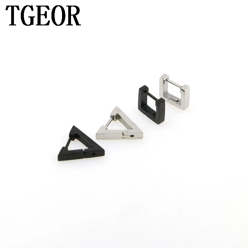 

new Hot fashion charm 20pcs stainless steel titanium plated colors triangle square Small hoop Backing Earring Free shipping
