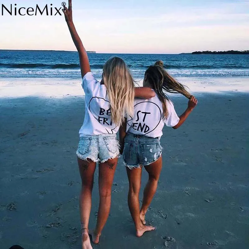 

NiceMix 2016 Summer T-shirt Casual Harajuku Print Heart-shaped Best Friends T Shirts Tumblr Loose Women Tops Camisetas Mujer