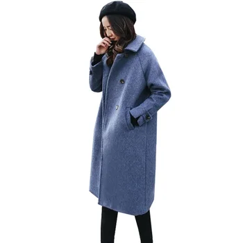 

2020Winter clothing Wool Jacket Women Warm Coat Solid Loose Top Double-breasted Overcoat High-end Casual Long Woolen Coat Female