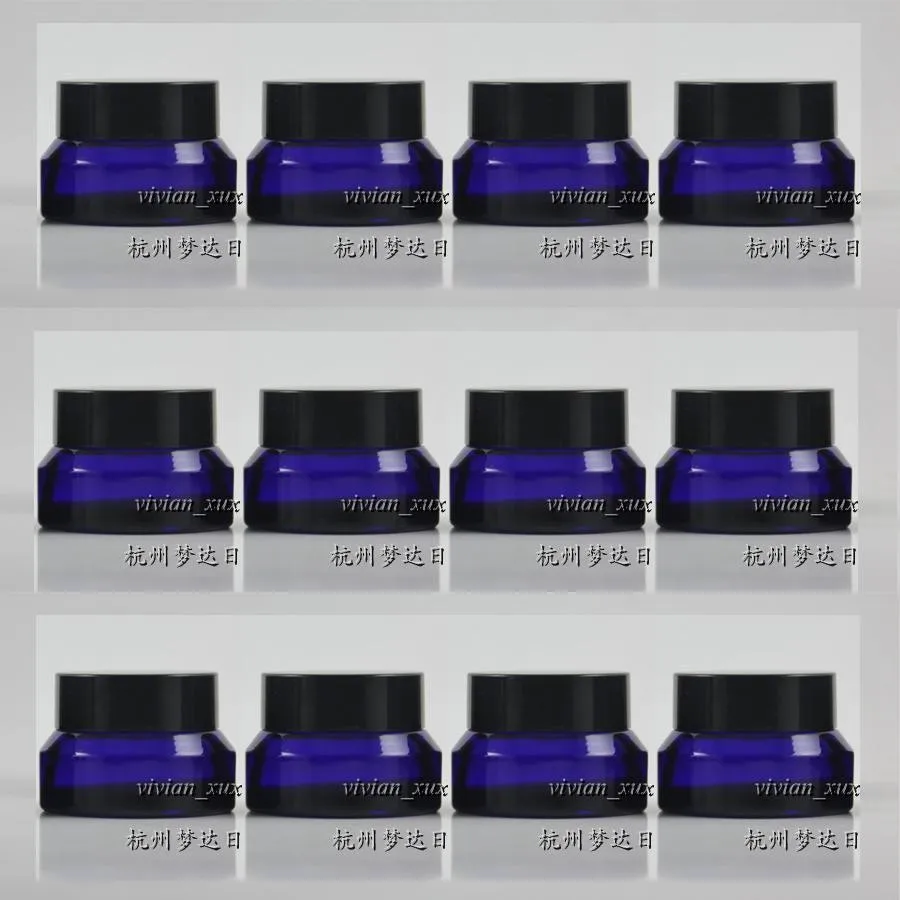 Download 15g blue glass cream jar with black plastic lid, 15 grams ...
