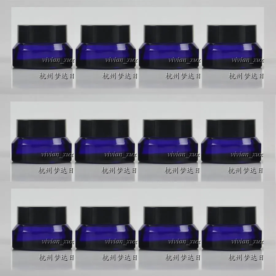 Download 15g blue glass cream jar with black plastic lid, 15 grams cosmetic jar,packing for sample/eye ...