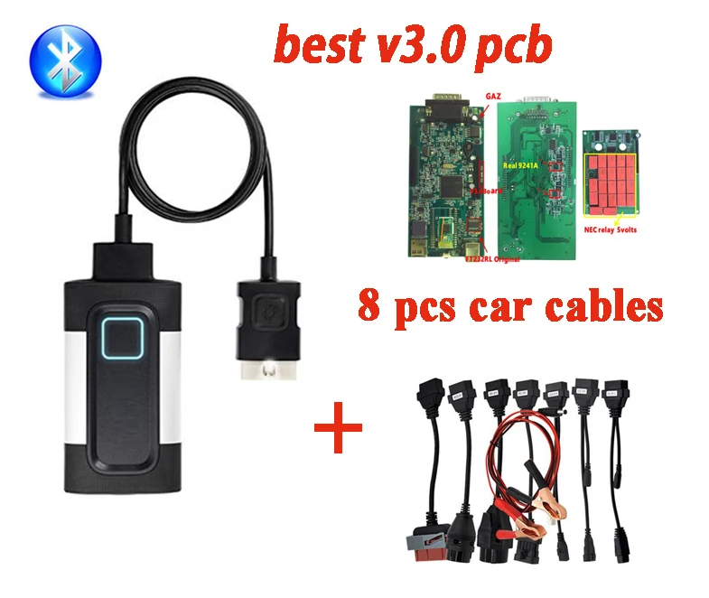 

2019 New Autocome best V3.0 PCB bluetooth 2016.R0 with keygen VD DS150E CDP wow diagnostic tool 8pcs car cables for delphis obd2