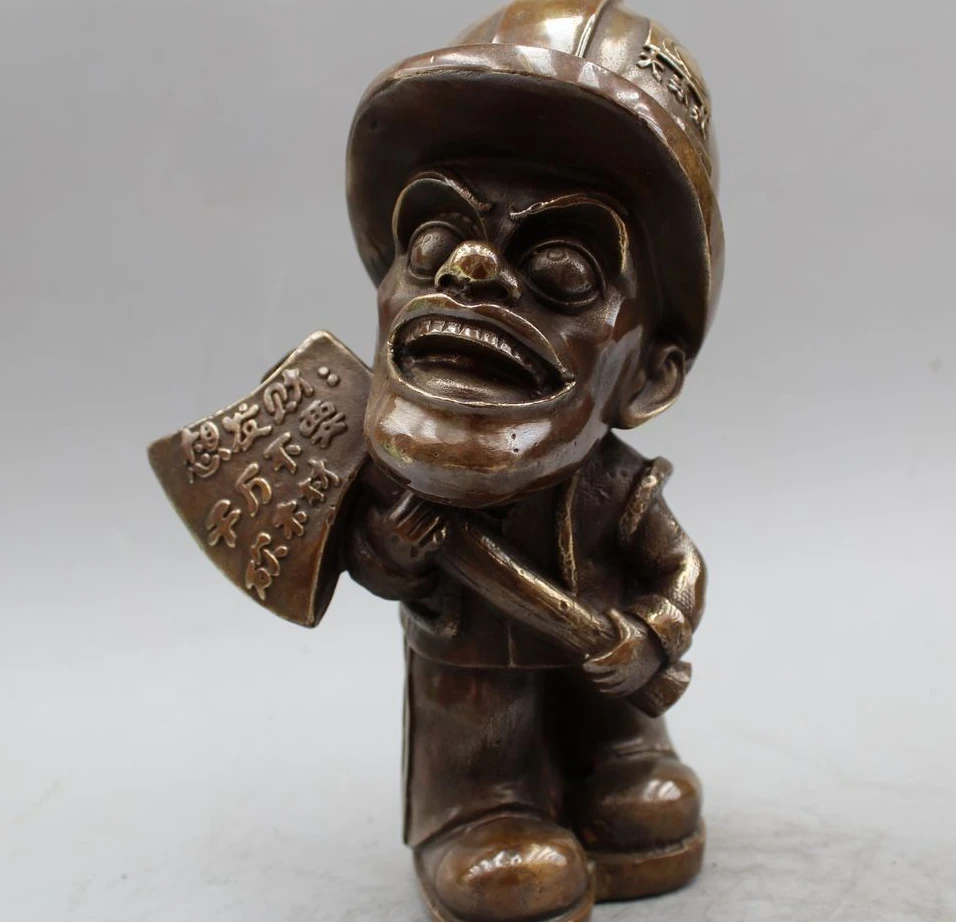 

10"China Chinese Bronze popular Cartoon funny hero axe Guang tou qiang Men