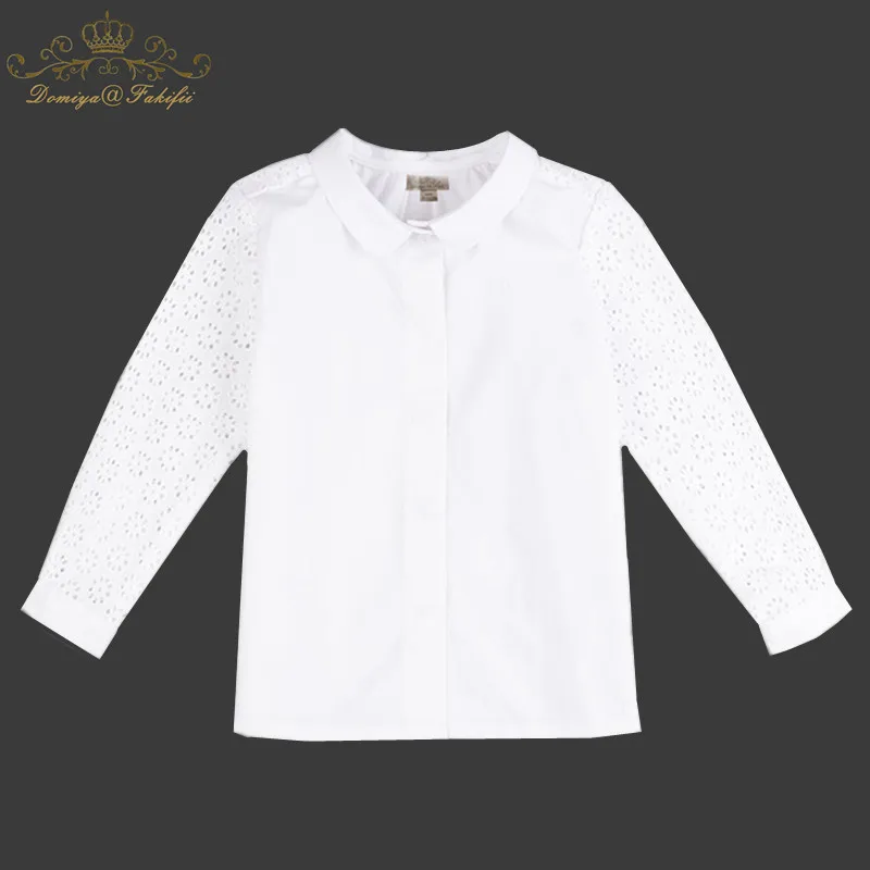 

Summer Girl Shirt Long Sleeve Teenager White Embroidery Patchwork Blouse for Girl Clothes Kids Clothing Brand Spring Infant Tops