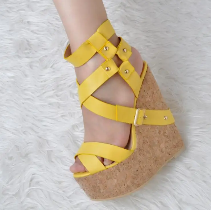 

Women's shoes belt buckle waterproof platform wedge with super high heel 2019 fashion wild Roman sandals