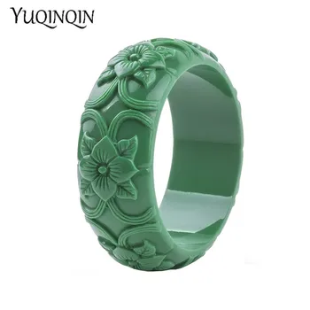 

Classic Resin Cuff Engraved Flowers Bracelets Bangles for Women Fashion Wide Acrylic Bracelet Female Charm Wedding Jewelry