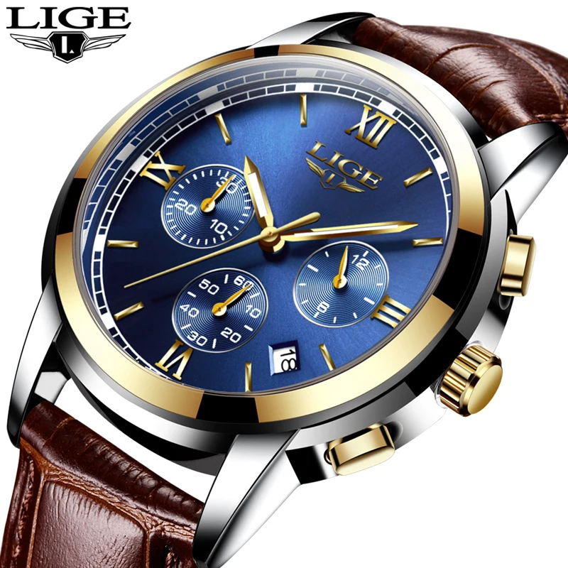 Relogio Masculino LIGE мужские часы Лидирующий бренд роскошные кожаные повседневные