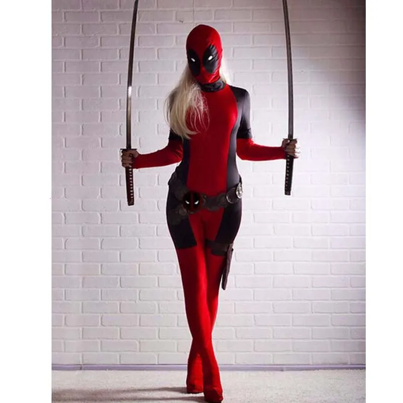 

NEW Lady Deadpool Costume Red full body spandex women/female Adult Children Superhero Deadpool cosplay actory directly supplying