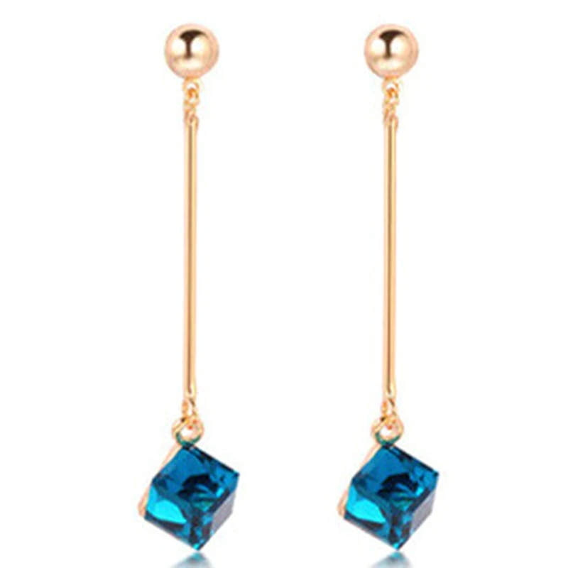

Fashion Jewelry Charm Earrings With Stones Multicolor Simple Long Drop Cube Crystal Red Jewelry Dangle Earrings Brincos