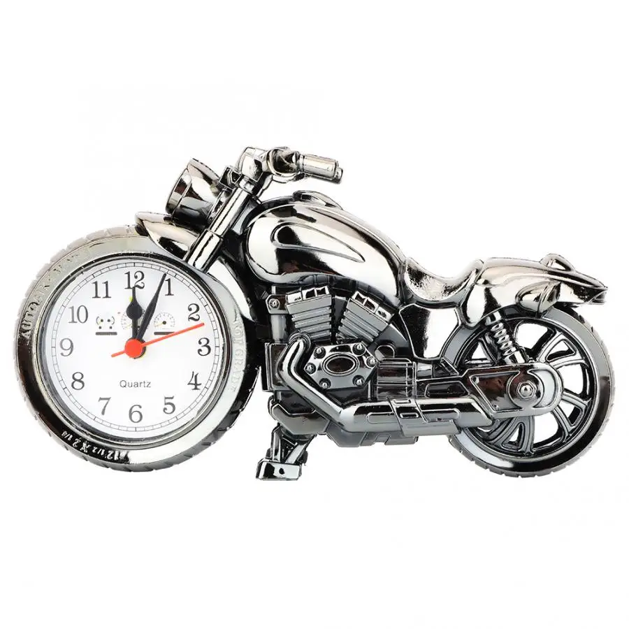 Цифровое радио Будильник Мода ретро мотоцикл форма аналоговые часы-будильник мотор стол украшение цифровой будильник - Цвет: Black Gold