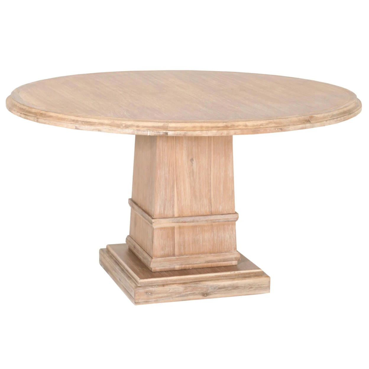 Round Dining Table with Pedestal Base, Stone Wash Brown (1)