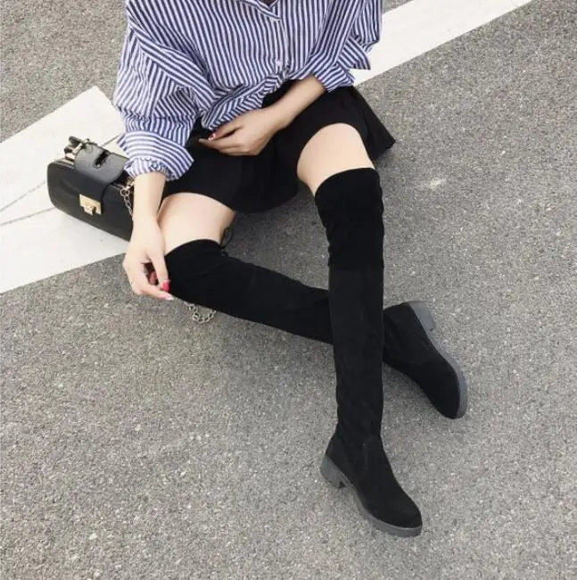 

Low Heels Keep Autumn /Winter Warm Women Boots Over The Knee Boots Stretch Fabric Knee High Boots Female Women Shoe Botas Mujer