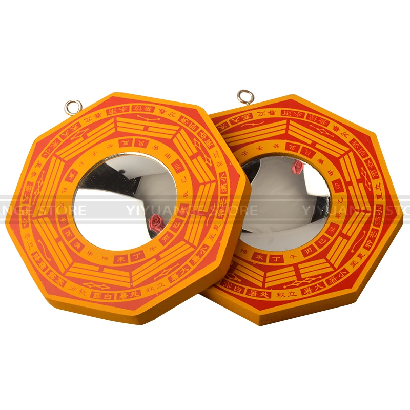 

China Feng Shui Wood Concave Convex Bagua Mirror Wall Hanging The 8 hexagrams mirror Home Decor 13.2cm