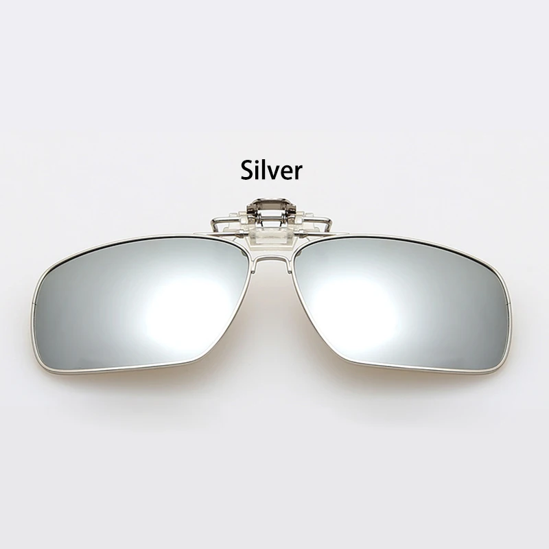 Зажим на Ночное видение вождение автомобиля очки для близоруких Myope солнцезащитные очки Polaroid флип-клип небольшой зеркальные очки-авиаторы, красочные UV400 - Название цвета: Silver