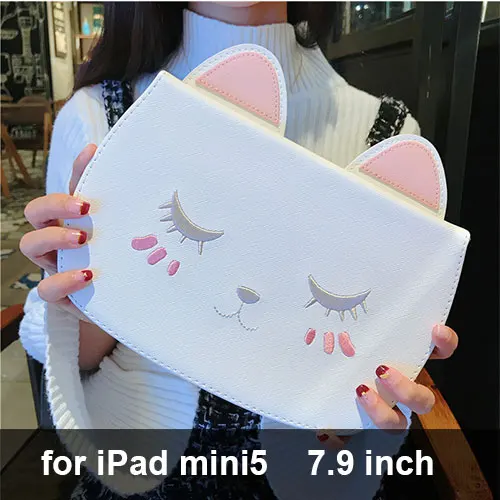 Чехол-подставка для планшета с милым котом из искусственной кожи для Apple iPad 4 9,7 Air 2 3 Pro 11 10,5 Mini 4 5 защитный чехол с Откидывающейся Крышкой - Цвет: White