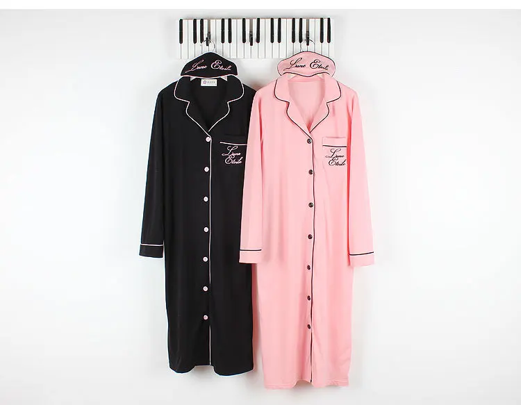 Весенние женские халаты, одежда для сна, хлопковая длинная ночная рубашка с вышитыми буквами, вязаный однотонный халат, халат, Batas De Dormir Mujer