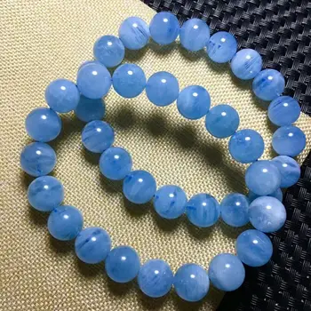 

Free Shipping Natural Blue Aquamarine Bracelet Gemstone Crystal 11-10mm AAA