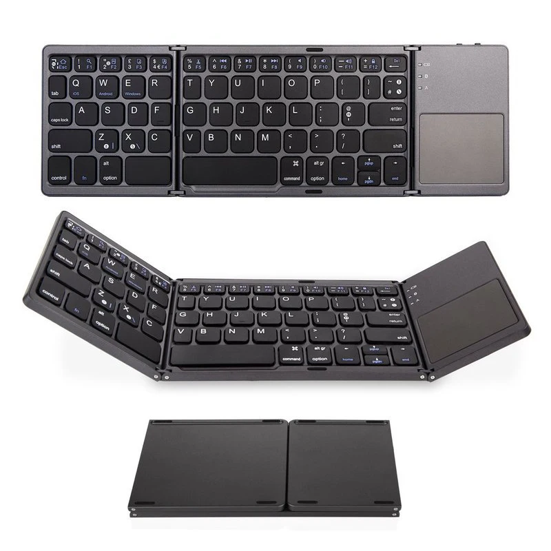Складная мини Bluetooth клавиатура портативная перезаряжаемая беспроводная клавиатура с тачпадом для Windows/Android/ios планшет Ipad Телефон - Цвет: Черный