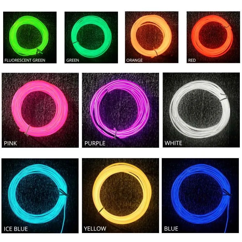 Details about   1-5M LED EL Wire Neon Glow String Strip Light Rope Tube Car Party Decor Battery 