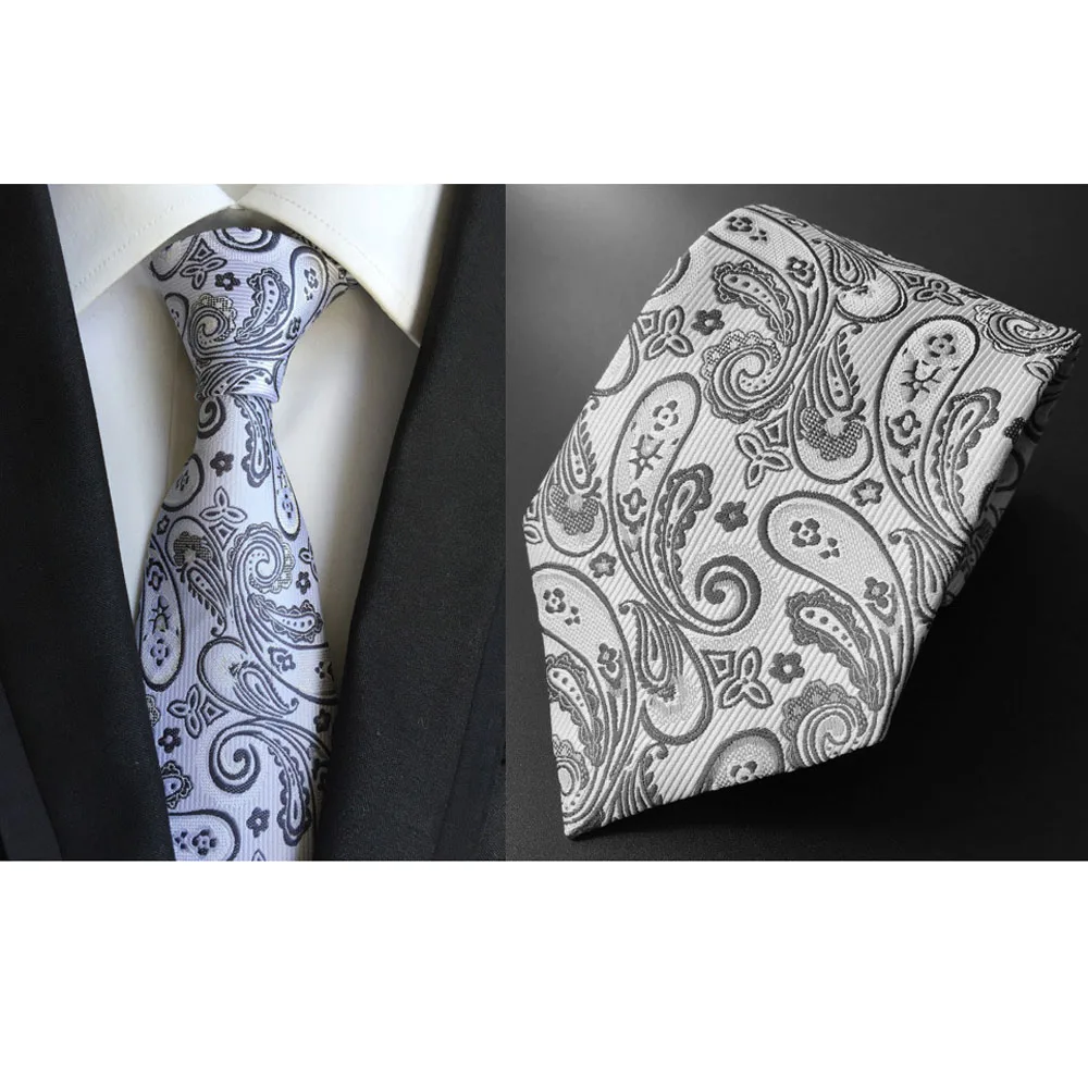 Мужской классический черный белый цветочный Шелковый галстук аскотский галстук Карманный квадратный набор Лот HZTIE0254 - Цвет: Tie