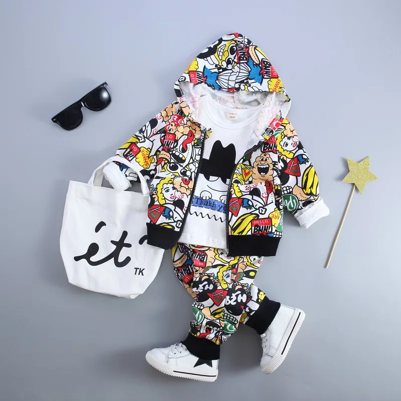 

Fashion Girl Boy Clothes Printing Kids 3 Piece Suit Set Wild Baby Outfits Streetwear Children Clothing Infant Hooded Jacket