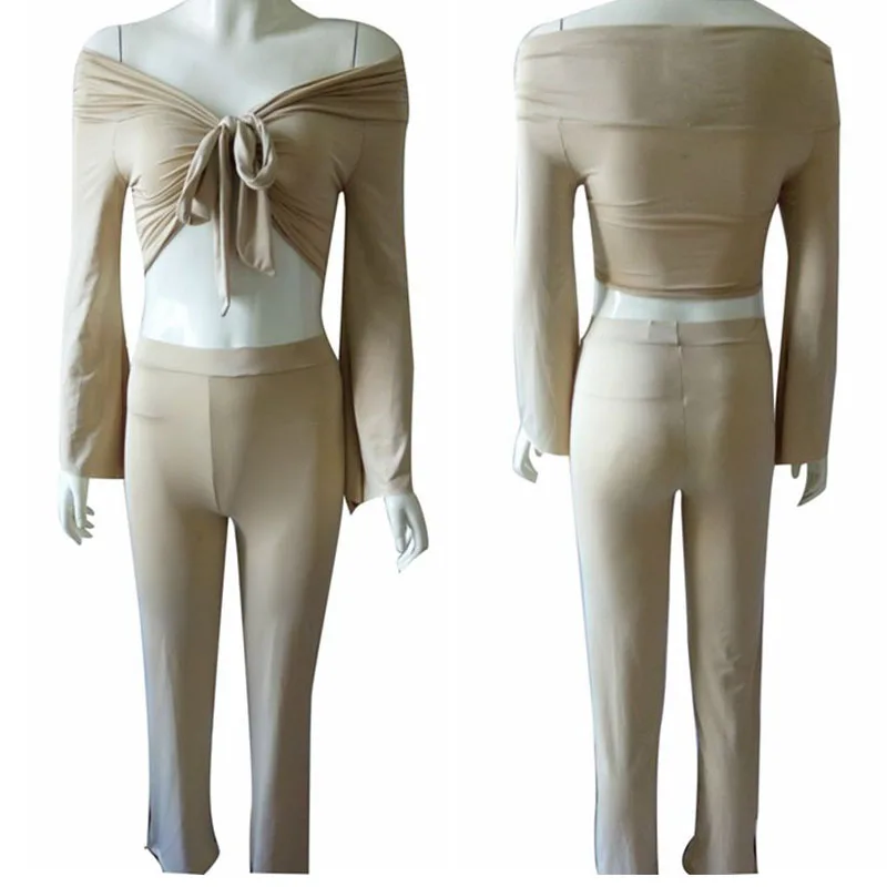 Sexy Deep V Cropped Tops Full Pants 2 Pieces Outfits Women Set Rompers Womens Jumpsuit (4)