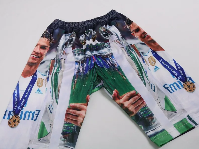 Футболка для маленьких мальчиков, комплект для соревнований, Униформа команды, настоящая звезда футбола, футболка Детские короткие штаны с 3D рисунком из мультфильма «Мадрид с Роналду», одежда