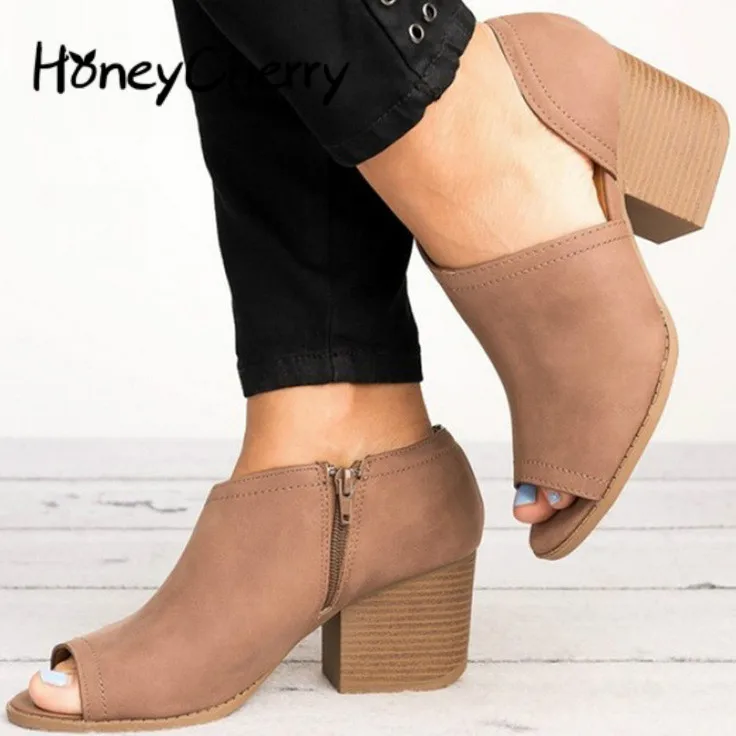 

Fish-mouth Nude Shoes 2018 Large Size Euro-american And Single Shoe Medium-heeled Women's Shoes Size36-42