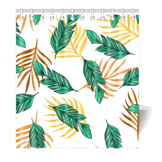 Home Fashion Green Leaves Shower Curtain Fabric Water Proof Mildew