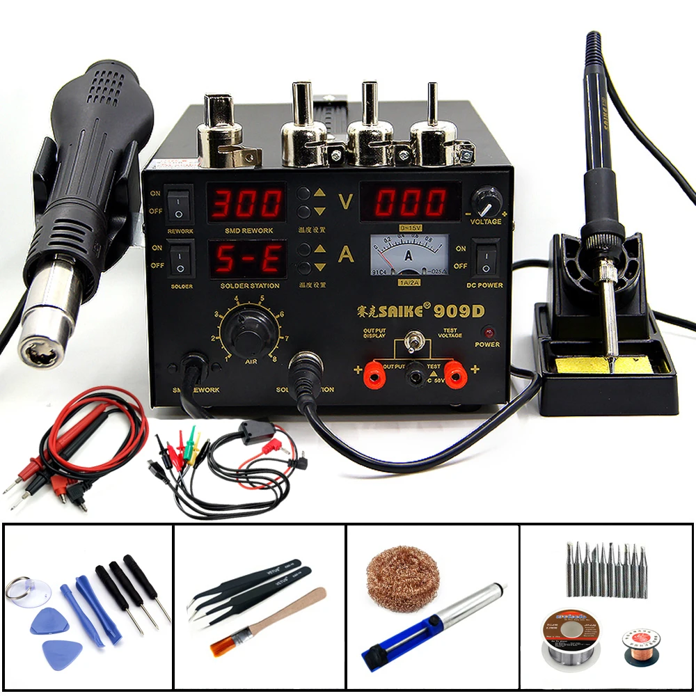 Паяльная станция Saike 909D паяльная с термофеном + Электрический паяльник источник