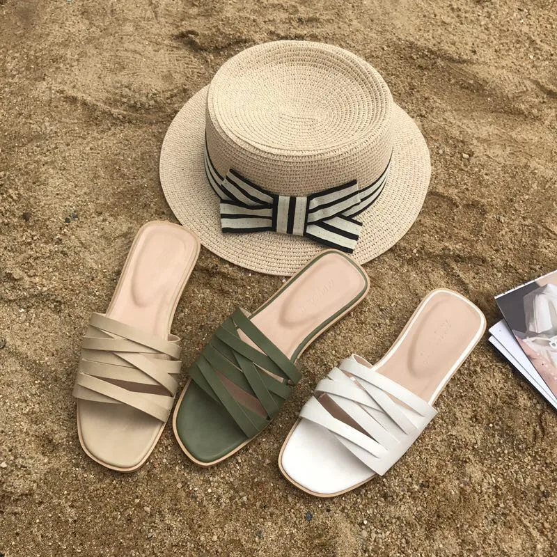 

18 Summer New Style Square Head Slipper Slippers Female Outside Wear Cold Drag
