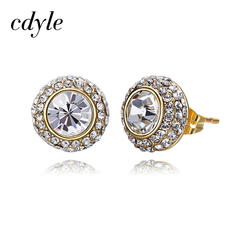 

Cdyle Unique Metal Stud Earrings With Embellished with crystal Trendy Gold Color Round Statement Earrings Women