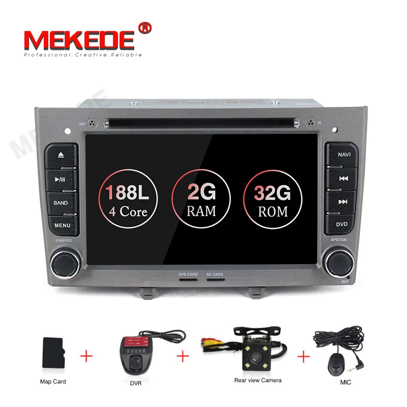 MEKEDE 2 din Автомобильный dvd-плеер Android 9,1 Авторадио мультимедийный плеер для PEUGEOT 308 2007-2013408 2011- с gps навигацией - Цвет: DVD CAMERA DVR