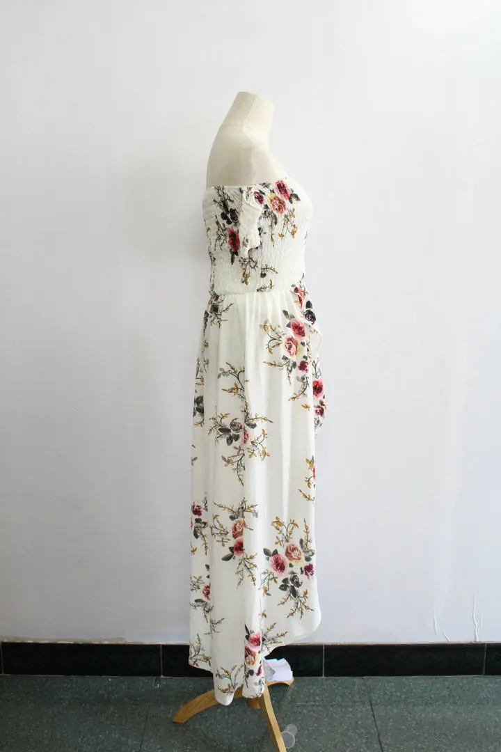 White Cotton Long Summer Beach Printed Floral Dresses for Women image 5