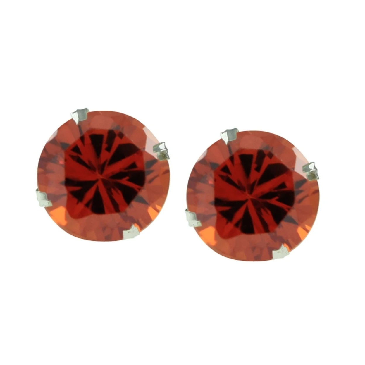 5mm Cut Round Orange CZ 10k White Gold Solitaire Stud Earrings